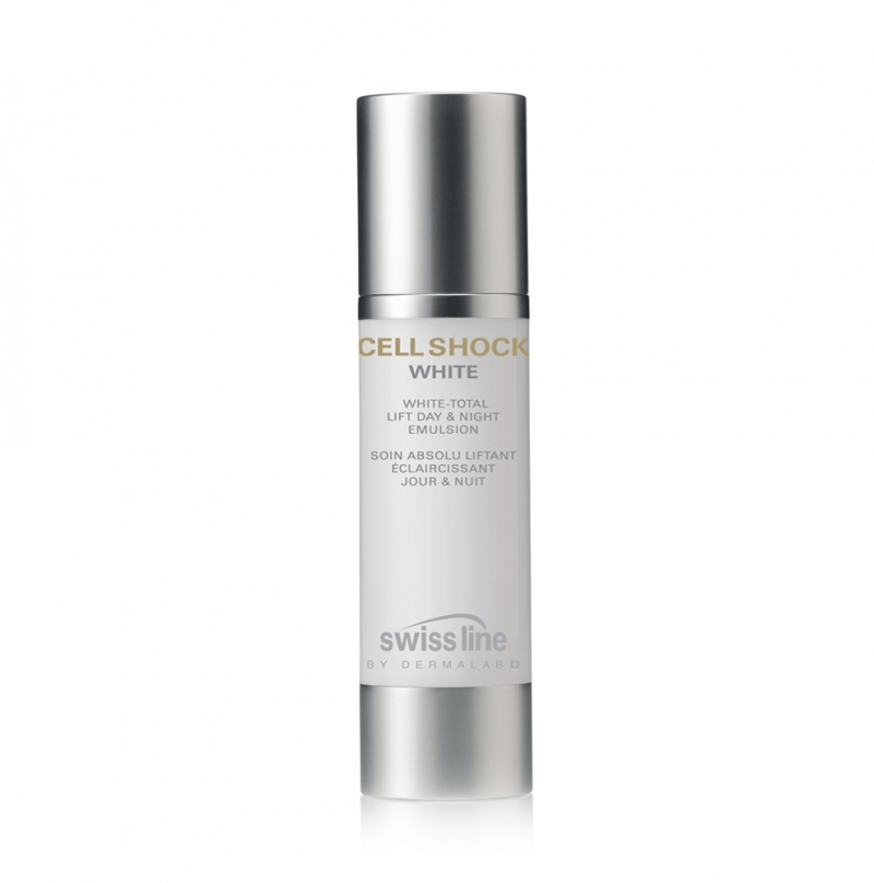 Nhũ tương nâng cơ và làm trắng da ngày đêm hoàn hảo Swissline cell shock white total lift day night emulsion